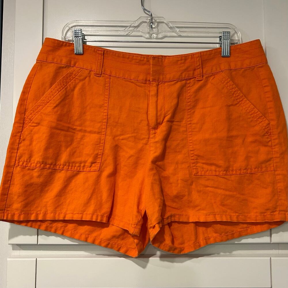 Banana Republic Shorts Boho Beachy Summer Bright Mandarin Orange Linen SZ 12